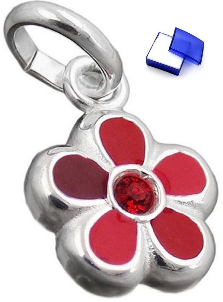 unbespielt Kettenanhänger Kettenanhänger Anhänger Blume rot lackiert 925 Silber 8 mm inklusive Schmuckbox, Silberschmuck für Kinder von unbespielt