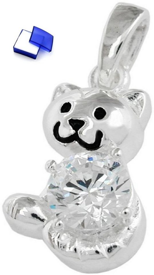 unbespielt Kettenanhänger Anhänger Katze mit Zirkonia glänzend 15 x 10 mm 925 Silber Schmuckbox, Silberschmuck für Kinder von unbespielt