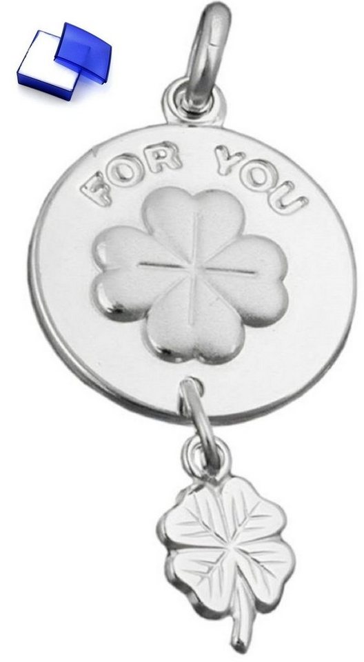 unbespielt Kettenanhänger Anhänger Kleeblatt 925 Silber 28 x 14 mm inkl. kleiner Schmuckbox, Silberschmuck für Damen von unbespielt