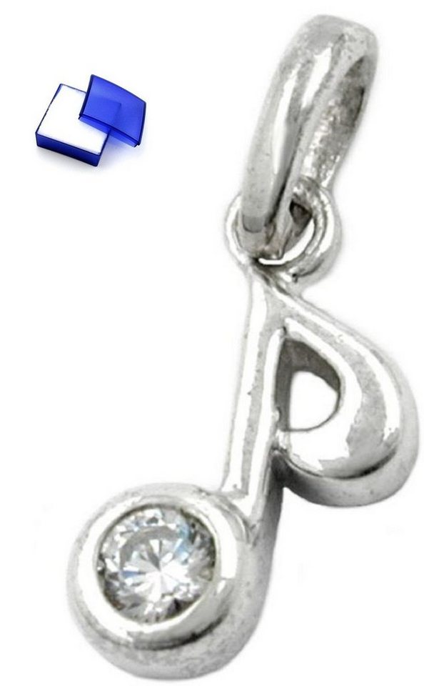 unbespielt Kettenanhänger Kettenanhänger Anhänger Musiknote Achtelnote mit Zirkonia 925 Silber 11 x 5 mm inklusive Schmuckbox, Silberschmuck für Damen und Herren von unbespielt