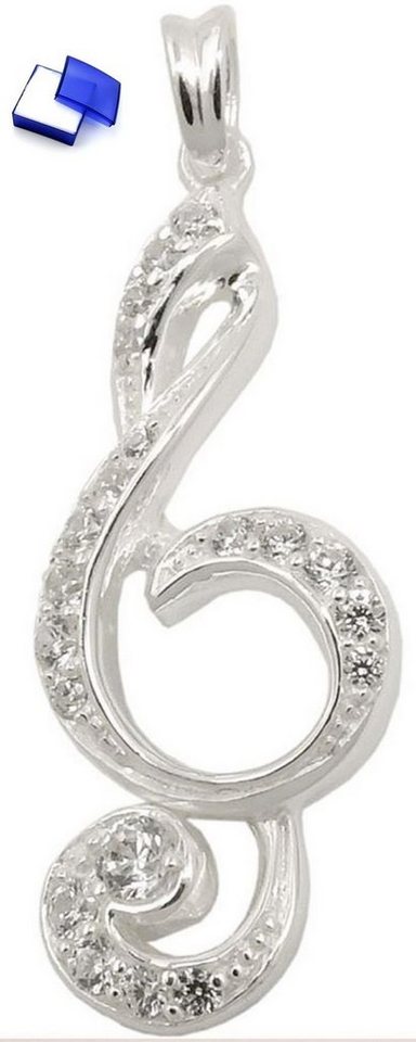 unbespielt Kettenanhänger Anhänger Notenschlüssel Zirkonias 925 Silber 28 x 11 mm kl. Schmuckbox, Silberschmuck für Damen und Herren von unbespielt