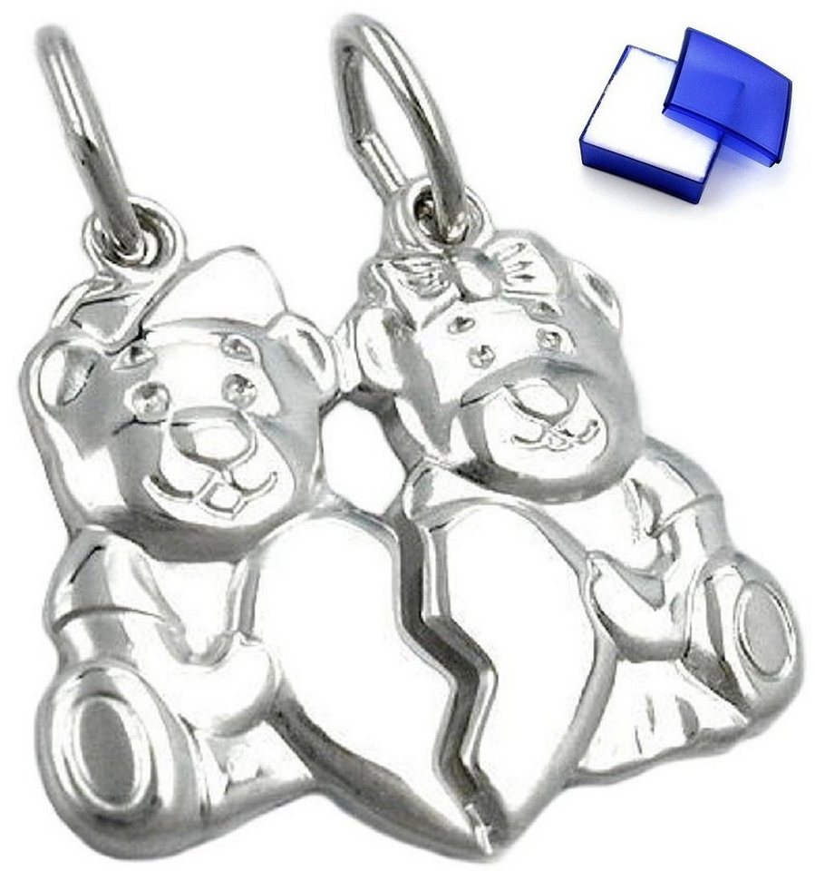 unbespielt Kettenanhänger Kettenanhänger Anhänger Partneranhänger teilbar 2 Bärchen mit Herz 925 Silber 21 x 19 mm inkl. kleiner Schmuckbox, Silberschmuck für Kinder von unbespielt