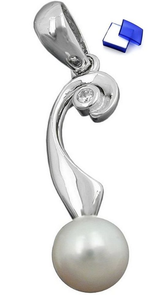 unbespielt Kettenanhänger Kettenanhänger Anhänger Perle mit Zirkonias rhodiniert 925 Silber 21 x 6 mm inklusive Schmuckbox, Silberschmuck für Damen von unbespielt