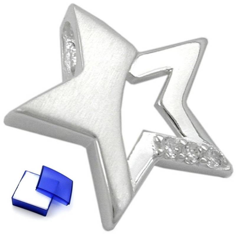 unbespielt Kettenanhänger Anhänger Stern mit Zirkonias matt glänzend 925 Silber 15 x 16 mm, Silberschmuck für Damen von unbespielt