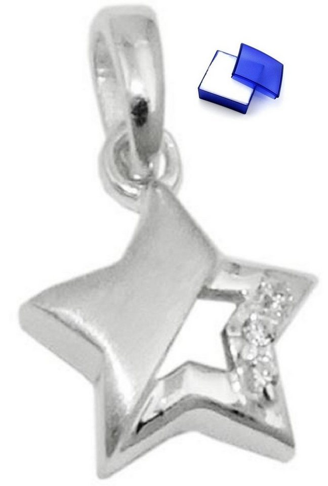 unbespielt Kettenanhänger Anhänger Stern mit Zirkonias matt-glänzend 925 Silber 9 mm, Silberschmuck für Damen von unbespielt