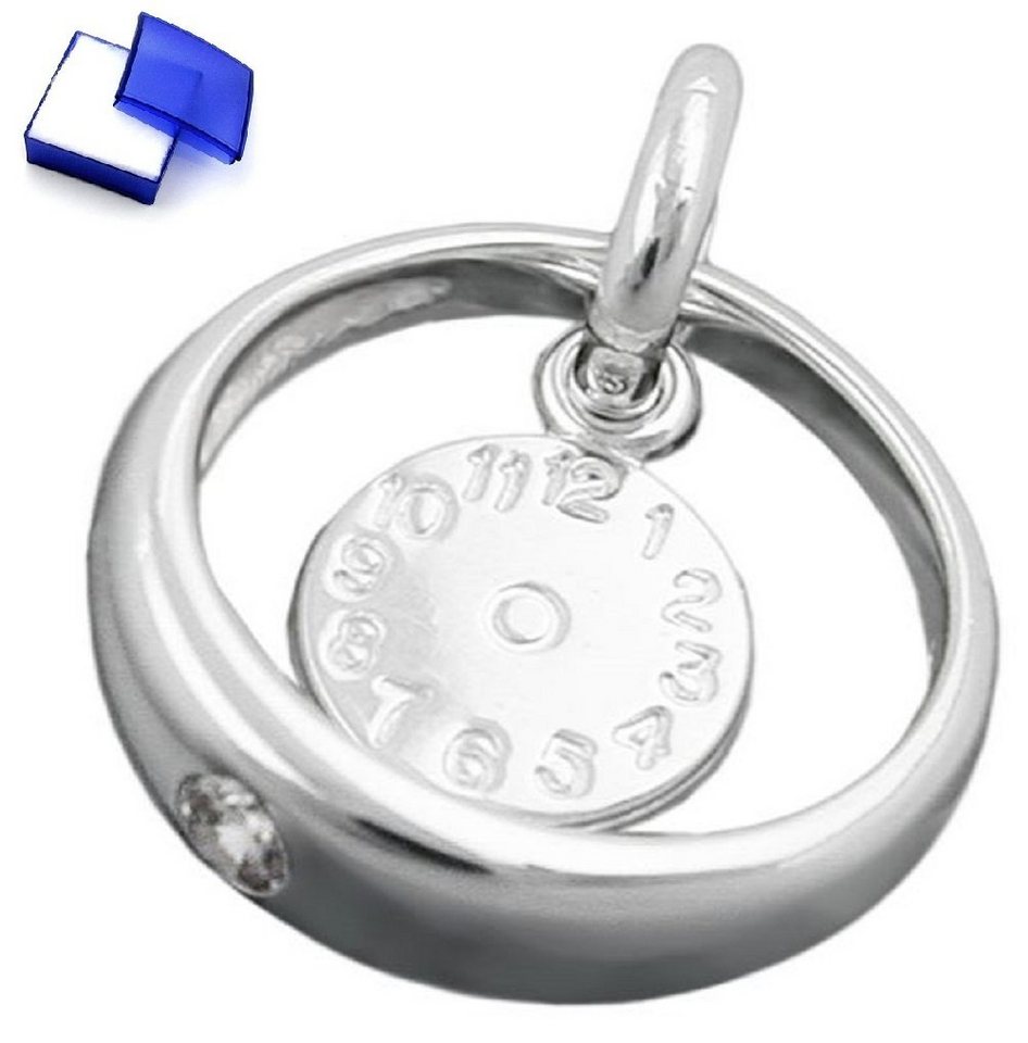 unbespielt Kettenanhänger Kettenanhänger Anhänger Taufring mit Zirkonia und Geburtsuhr 925 Silber 12 x 3 mm inklusive kleiner Schmuckbox, Silberschmuck für Kinder von unbespielt