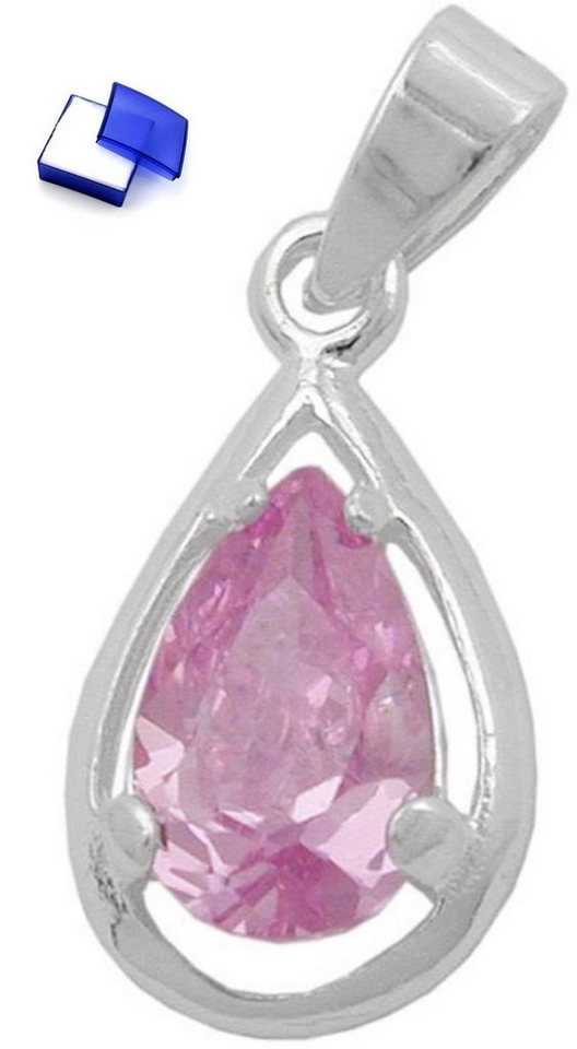 unbespielt Kettenanhänger Anhänger Tropfen Zirkonia pink 925 Silber 14 x 8 mm inkl. Schmuckbox, Silberschmuck für Damen von unbespielt