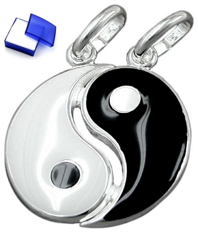 unbespielt Kettenanhänger Kettenanhänger Anhänger Yin Yang 16 mm schwarz weiß lackiert 925 Silber inkl. kleiner Schmuckbox, Silberschmuck für Damen und Herren von unbespielt