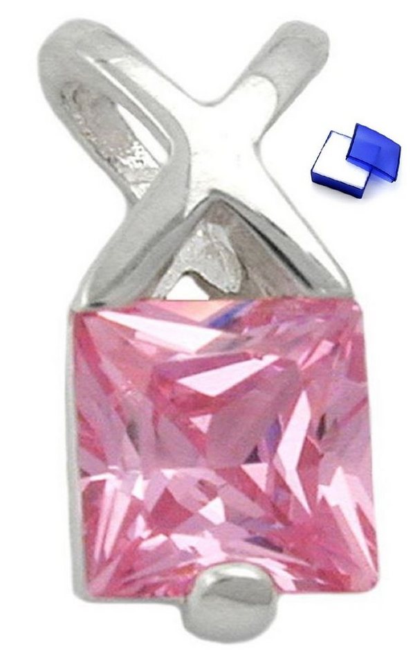 unbespielt Kettenanhänger Kettenanhänger Anhänger Zirkonia pink 925 Silber 13 x 6 mm inkl. kleiner Schmuckbox, Silberschmuck für Damen von unbespielt