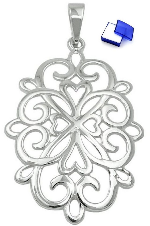 unbespielt Kettenanhänger Anhänger filigrane Blume glänzend 925 Silber 27 x 19 mm kl. Schmuckbox, Silberschmuck für Damen von unbespielt
