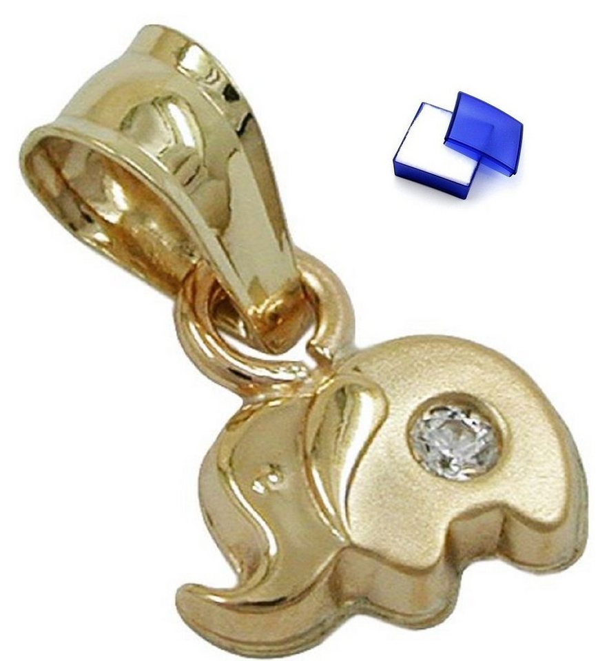 unbespielt Kettenanhänger Kettenanhänger Anhänger kleiner Elefant 9 Karat Gold Zirkonia 5 x 7 mm inklusive kl. Schmuckbox, Goldschmuck für Damen und Herren von unbespielt