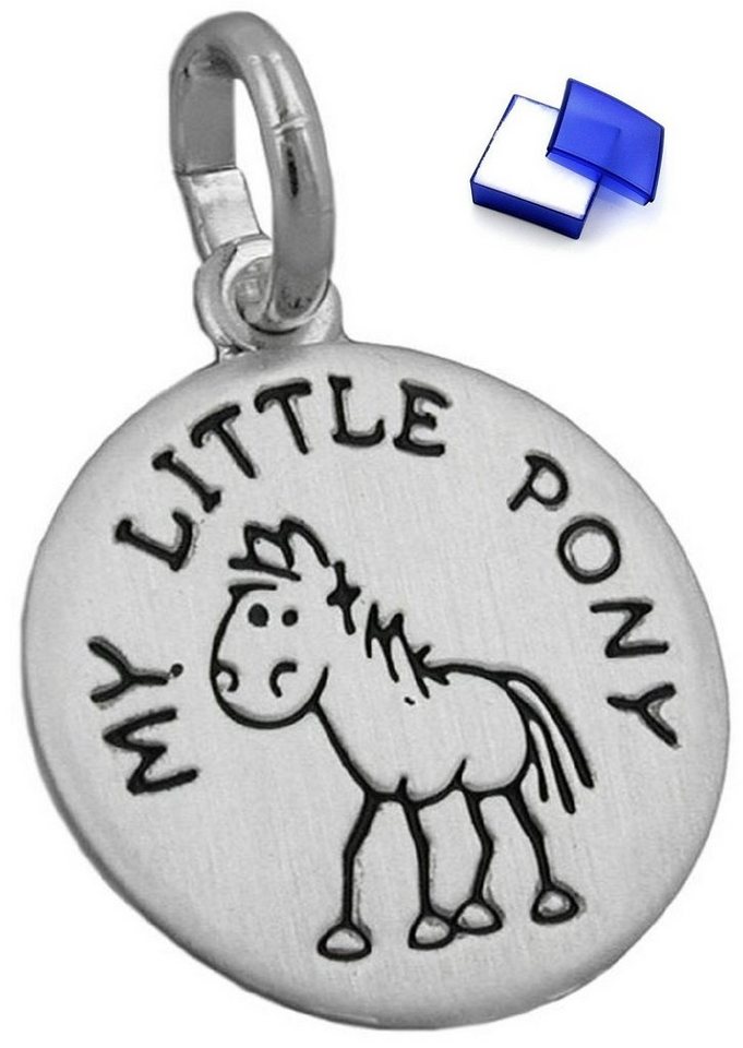 unbespielt Kettenanhänger Kettenanhänger Anhänger mit Gravur MY LITTLE PONY schwarz matt 925 Silber 12 mm inkl. Schmuckbox, Silberschmuck für Kinder von unbespielt