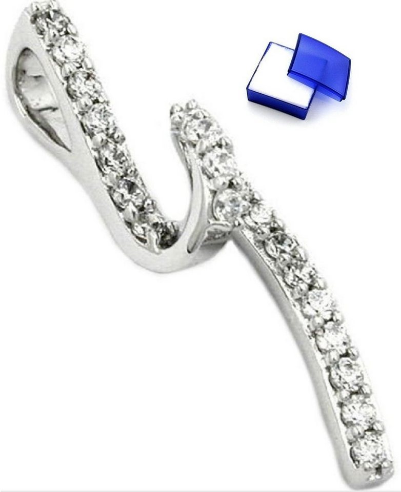 unbespielt Kettenanhänger Anhänger Zirkonia glänzend 925 Silber 32 x 9 mm inkl. Schmuckbox, Silberschmuck für Damen von unbespielt