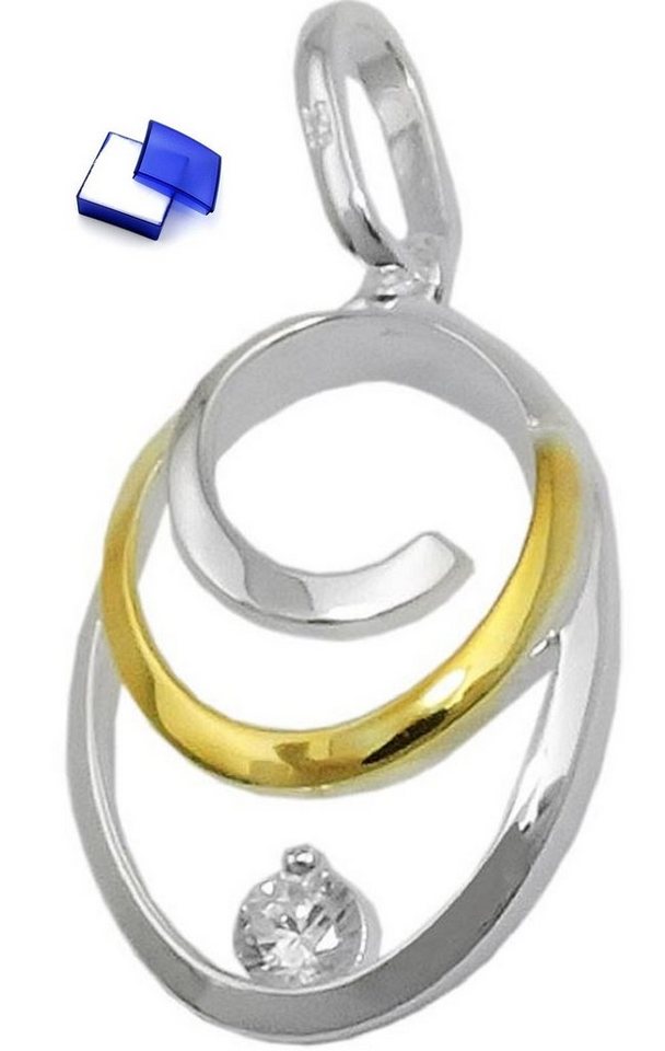 unbespielt Kettenanhänger Anhänger Bicolor oval Zirkonia 19 x 13 mm Silber 925 Schmuckbox, Silberschmuck für Damen von unbespielt