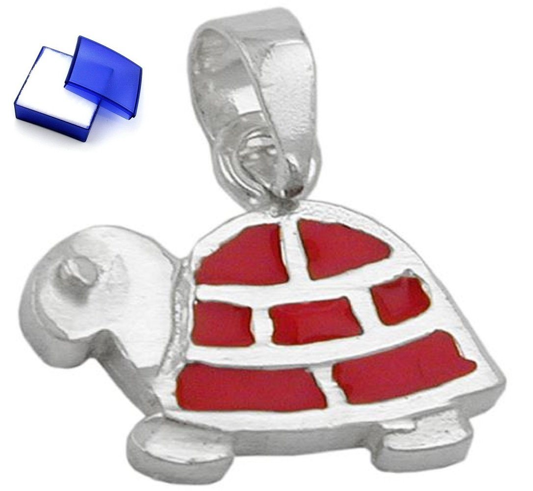 unbespielt Kettenanhänger Anhänger Schildkröte rot emailliert 925 Silber 11 x 13 mm Schmuckbox, Silberschmuck für Kinder von unbespielt