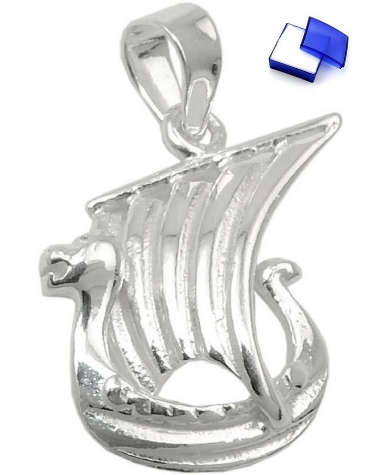 unbespielt Kettenanhänger Anhänger kleines Wikingerschiff glänzend 925 Silber 17 x 11 mm, Silberschmuck für Damen und Herren von unbespielt