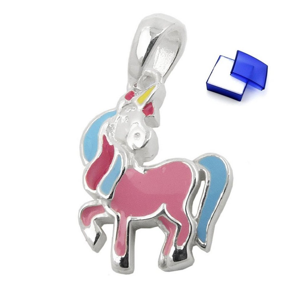 unbespielt Kettenanhänger Kinder Anhänger Fabelwesen Einhorn Pastellfarben 925 Silber 14 x 11 mm inkl. kleiner Schmuckbox, Silberschmuck für Kinder von unbespielt