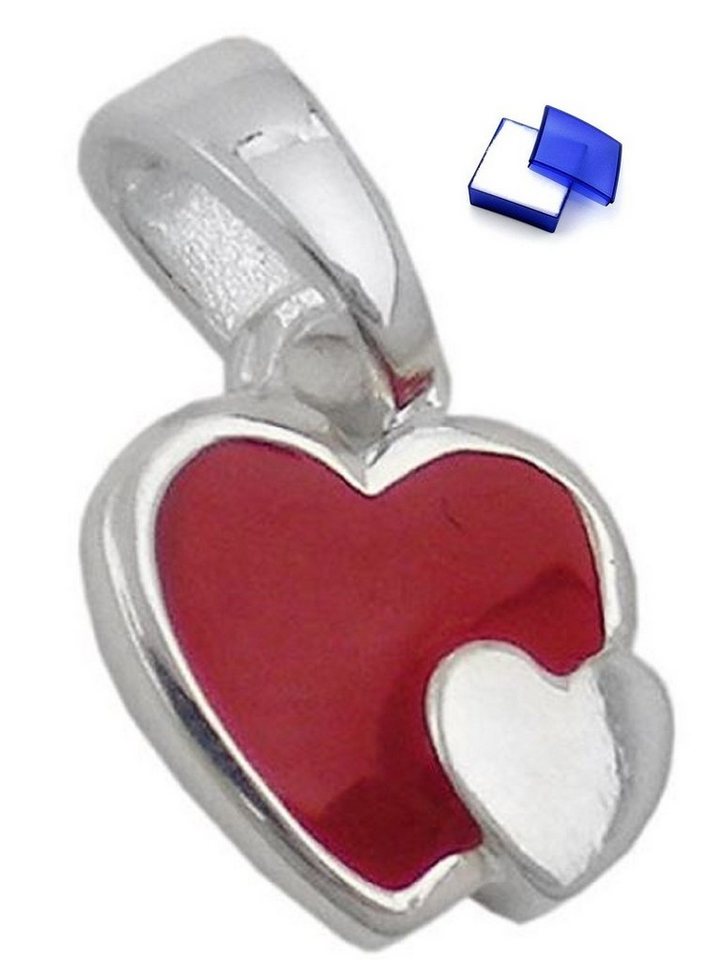 unbespielt Kettenanhänger Kinder Anhänger Herzen rot-silber 925 Silber 8 x 9 mm inkl. kleiner Schmuckbox, Silberschmuck für Kinder von unbespielt