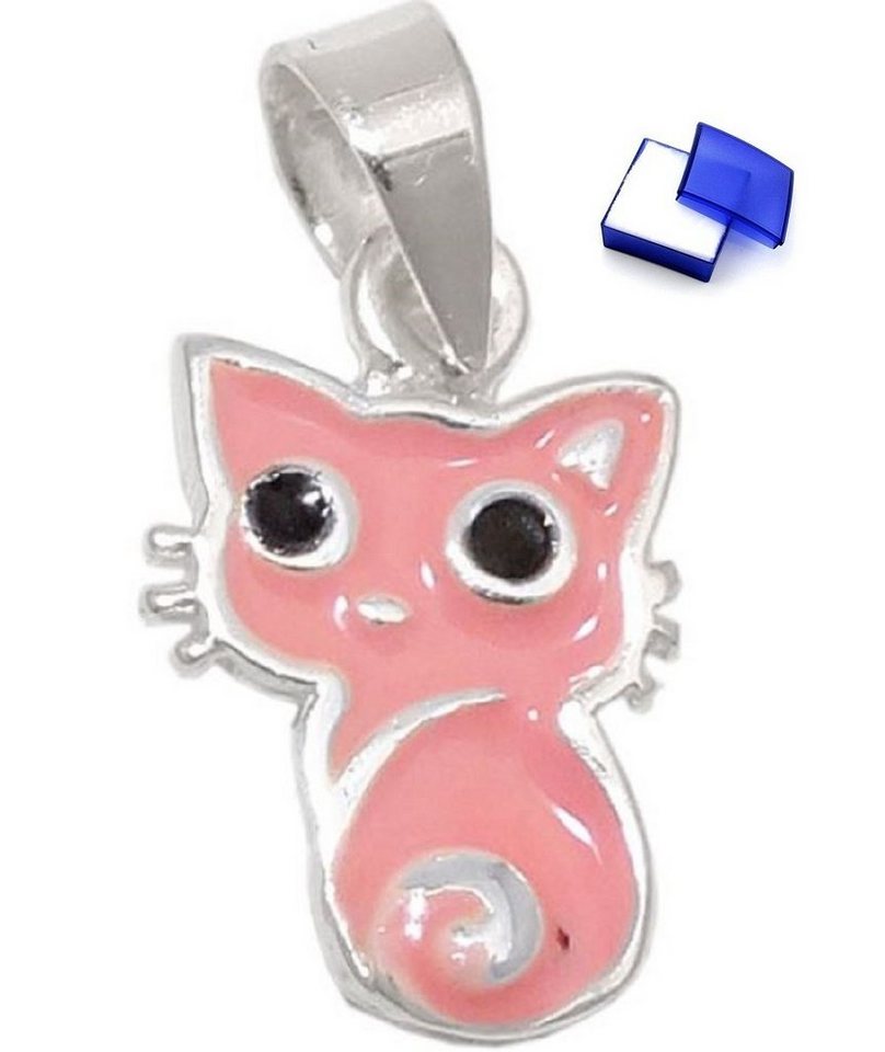 unbespielt Kettenanhänger Anhänger Katze rosa-schwarz 925 Silber 11 x 8 mm inklusive Schmuckbox, Silberschmuck für Kinder von unbespielt