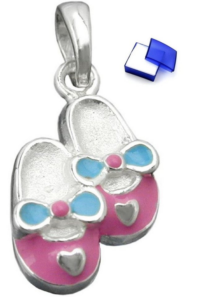 unbespielt Kettenanhänger Kinder Anhänger Kettenanhänger 13 x 8 mm 1 Paar Kinderschuhe rosa hellblau lackiert Silber 925 inklusive Schmuckbox, Silberschmuck für Kinder von unbespielt