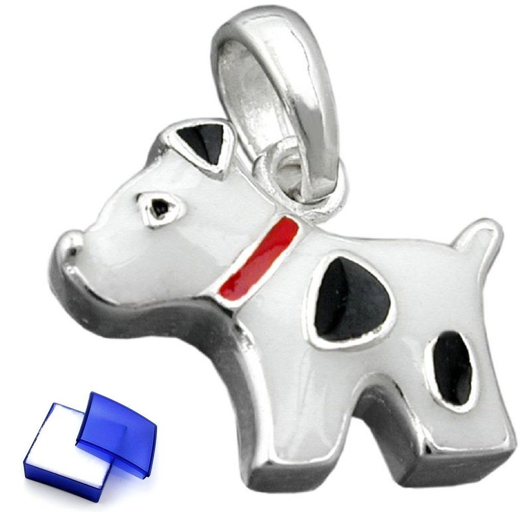 unbespielt Kettenanhänger Kinder Anhänger Kettenanhänger Hund schwarz gefleckt farbig lackiert 925 Silber 12 x 10 mm inklusive Schmuckbox, Silberschmuck für Kinder von unbespielt