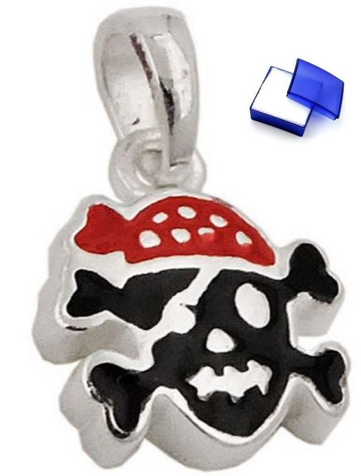 unbespielt Kettenanhänger Kinderschmuck Kettenanhänger Anhänger Totenkopf rot schwarz lackiert 925 Silber 8 x 9 mm inklusive Schmuckbox, Silberschmuck für Kinder von unbespielt