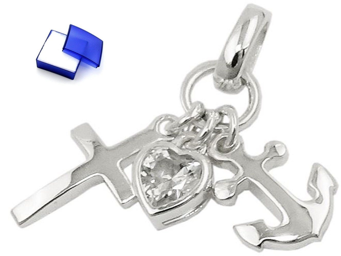 unbespielt Kreuzanhänger Anhänger Glaube Liebe Hoffnung mit Zirkonia 925 Silber 23 mm, Silberschmuck für Damen und Herren von unbespielt
