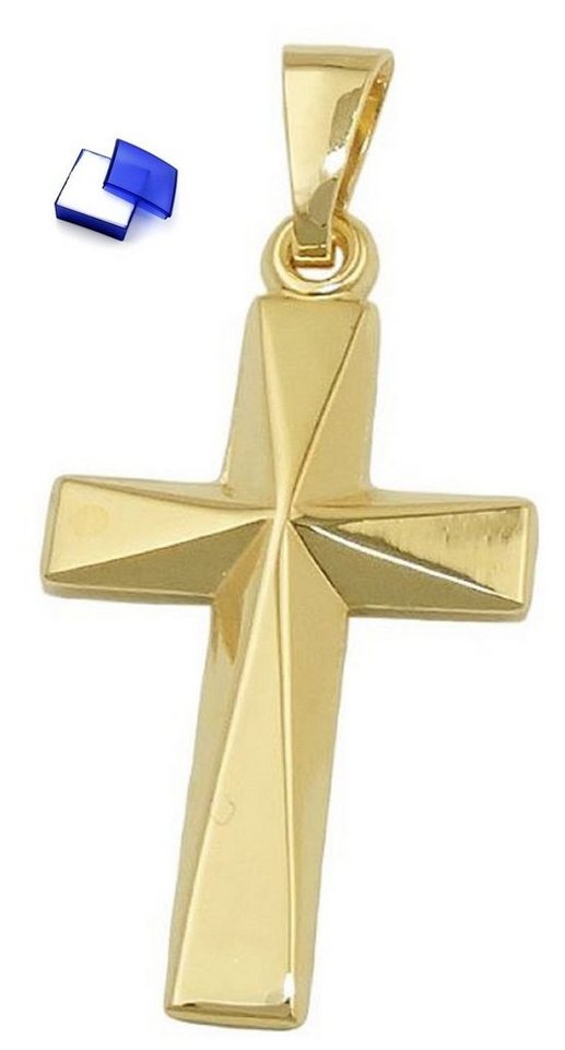 unbespielt Kreuzanhänger Anhänger Kreuz glänzend 375 Gold 21 x 13 mm inkl. Schmuckbox, Goldschmuck für Damen und Herren von unbespielt