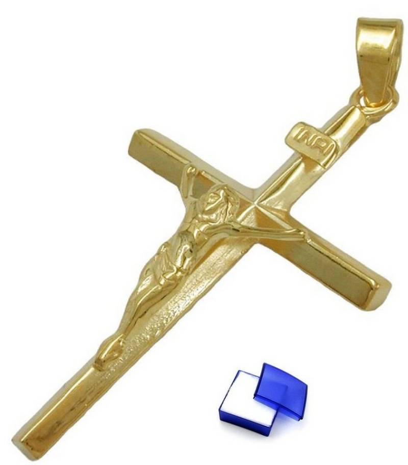 unbespielt Kreuzanhänger Anhänger Kreuz mit Jesus 375 Gold 30 x 18 mm inkl. Schmuckbox, Goldschmuck für Damen und Herren von unbespielt