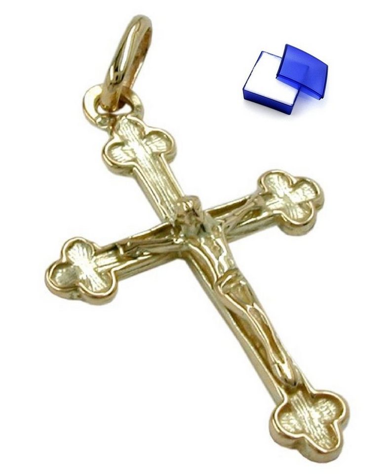 unbespielt Kreuzanhänger Anhänger Kreuz mit Jesus glänzend 585 Gold 26 x 17 mm kl. Schmuckbox, Goldschmuck für Damen und Herren von unbespielt