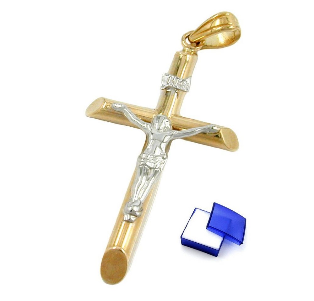 unbespielt Kreuzanhänger Anhänger Jesuskreuz Bicolor-Effekt 375 Gold inklusive Schmuckbox, Goldschmuck für Damen und Herren von unbespielt