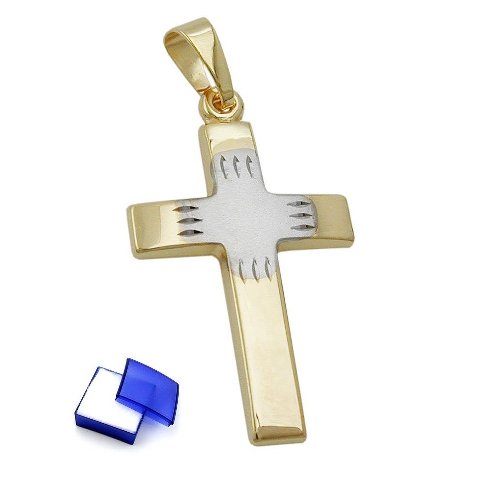 unbespielt Kreuzanhänger Anhänger Kreuz Bicolor-Effekt 375 Gold inklusive kl. Schmuckbox, Goldschmuck für Damen und Herren von unbespielt