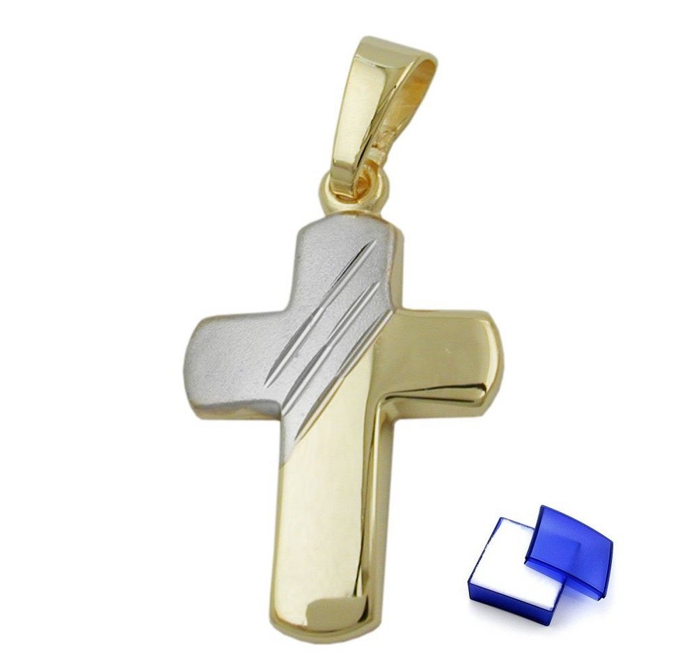 unbespielt Kreuzanhänger Anhänger Kreuz Bicolor-Effekt 375 Gold kl. Schmuckbox, Goldschmuck für Damen und Herren von unbespielt