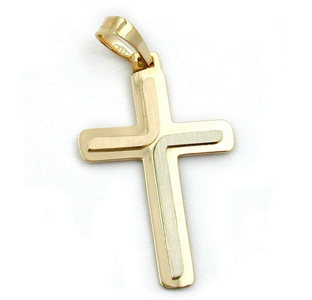 unbespielt Kreuzanhänger Kettenanhänger Anhänger Kreuz massiv 3 farbig 14 Karat Gold 30 x 19 mm inklusive kl. Schmuckbox, Goldschmuck für Damen und Herren von unbespielt