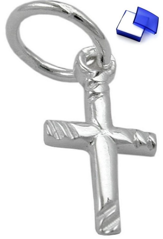 unbespielt Kreuzanhänger Anhänger Mini-Kreuz 12 x 6 mm glänzend 925 Silber kl. Schmuckbox, Silberschmuck für Damen und Herren von unbespielt