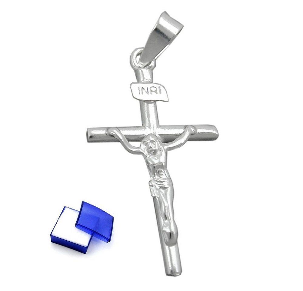 unbespielt Kreuzanhänger Religiöser Kettenanhänger Anhänger Kreuz mit Jesus 925 Silber Abmessung 23 x 13 mm inkl. kleiner Schmuckbox, Silberschmuck für Damen und Herren von unbespielt