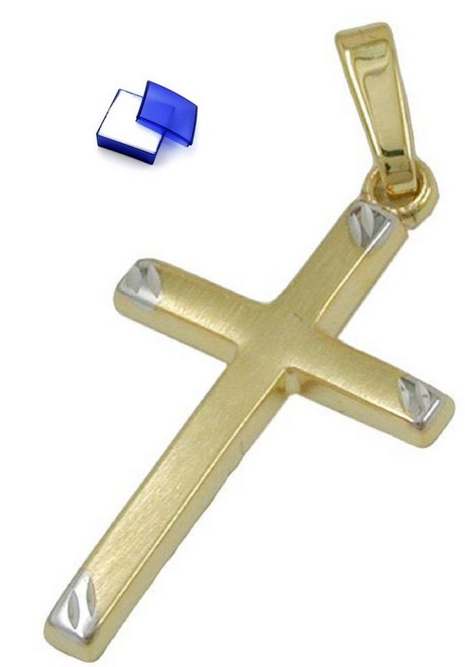 unbespielt Kreuzanhänger Anhänger Kreuz Bicolor matt 375 Gold 22 x 13 mm kl. Schmuckbox, Goldschmuck für Damen und Herren von unbespielt