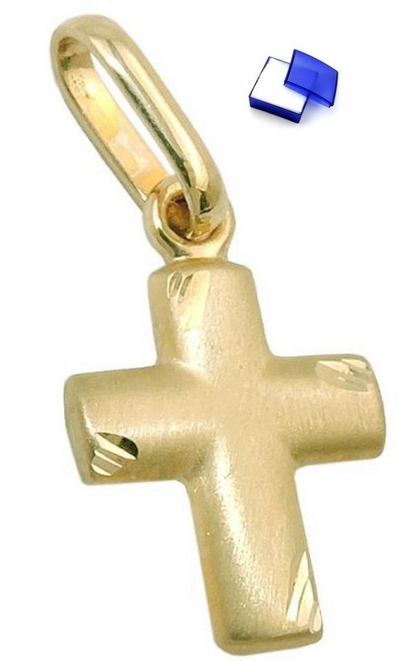 unbespielt Kreuzanhänger Anhänger Kreuz matt-diamantiert 375 Gold 12 x 10 mm kl. Schmuckbox, Goldschmuck für Damen und Herren von unbespielt