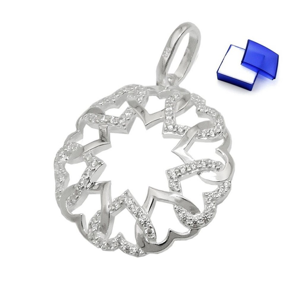 unbespielt Kristallanhänger Kettenanhänger 21 mm Kreis aus Herzen 925 Silber Zirkonias weiss Silberanhänger, Silberschmuck für Damen von unbespielt