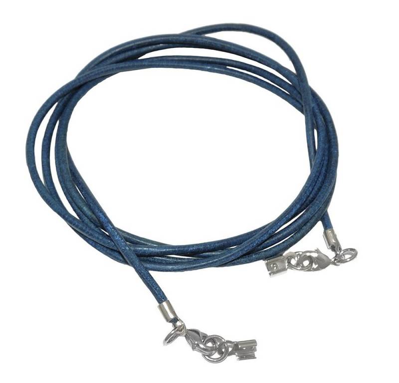 unbespielt Lederband Lederband Halskette blau gefärbt Damen Herren 2x Karabinerverschluss Silberfarben 1m Lang Kürzbar, Modeschmuck für Damen und Herren von unbespielt