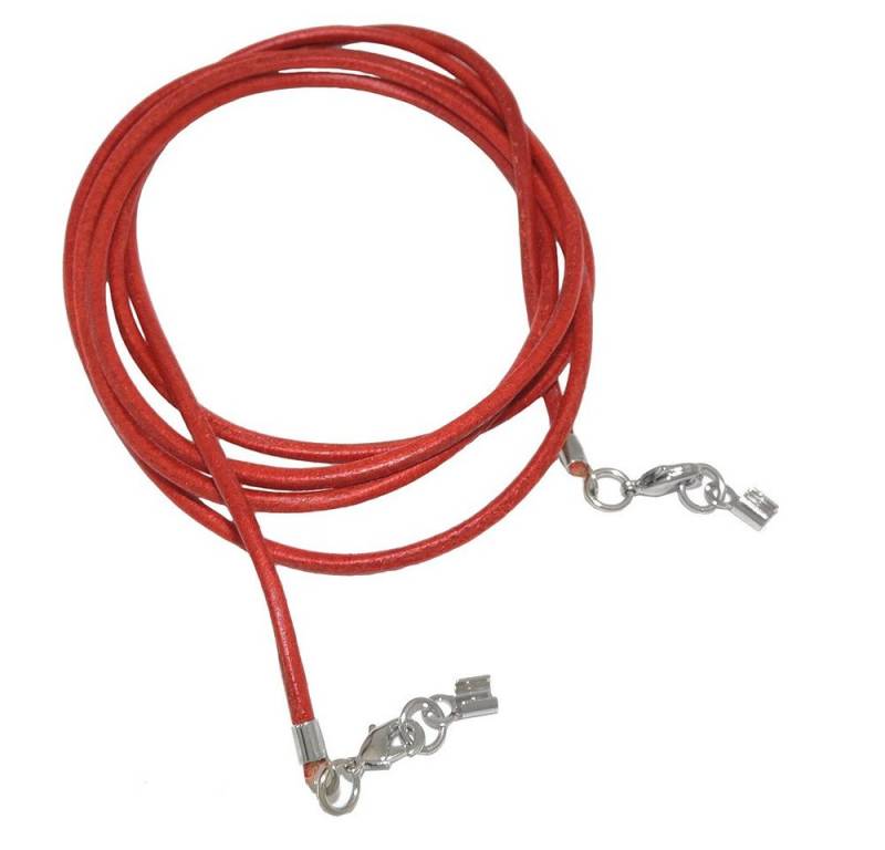 unbespielt Lederband Lederband Halskette rot gefärbt Damen Herren 2x Karabinerverschluss Silberfarben 1m Lang Kürzbar, Modeschmuck für Damen und Herren von unbespielt