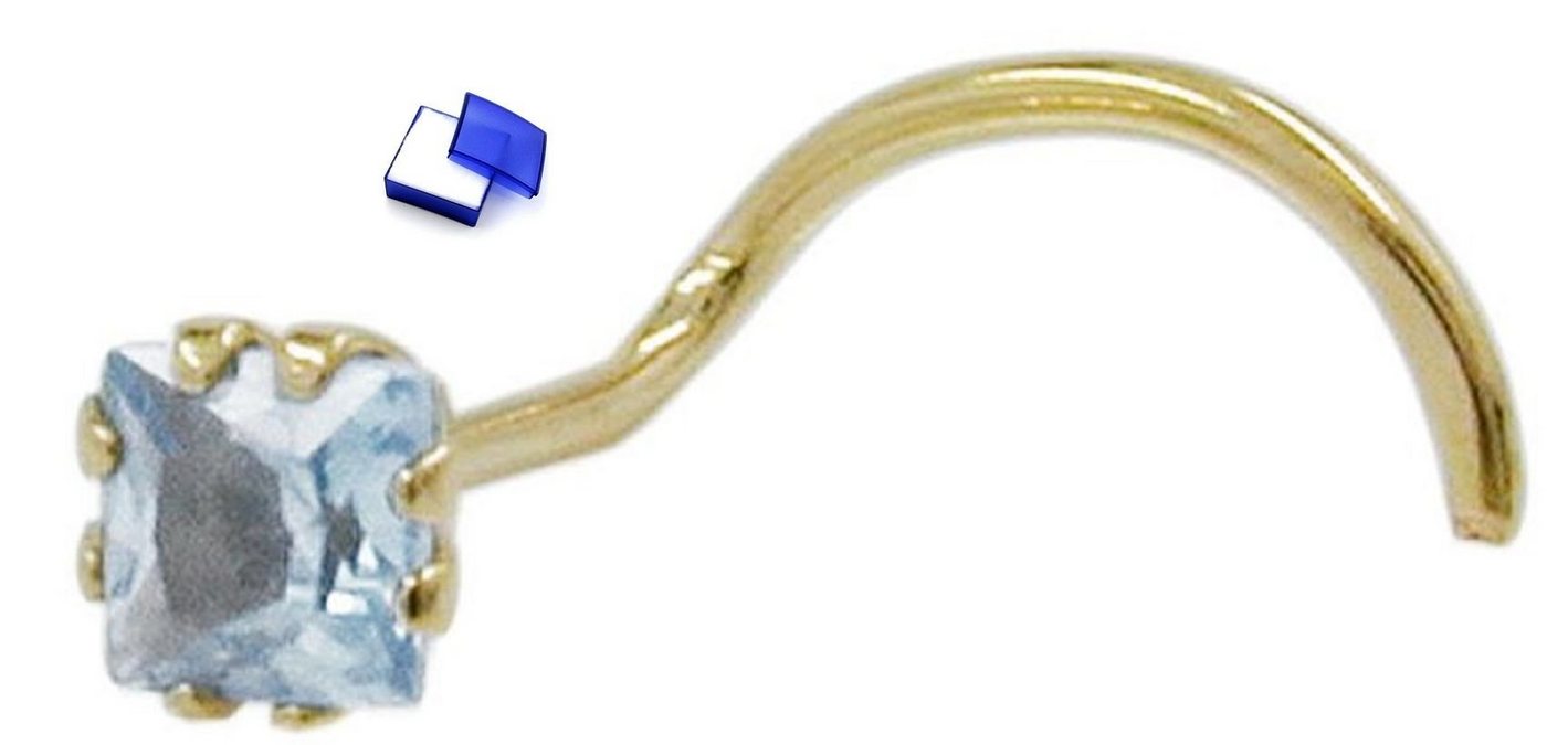 unbespielt Nasenpiercing Nasenstecker Piercing Zirkonia Hellblau Aquafarben 3 x 3 mm 750 Gold 18 kt inklusive Schmuckbox, Goldschmuck für Damen von unbespielt