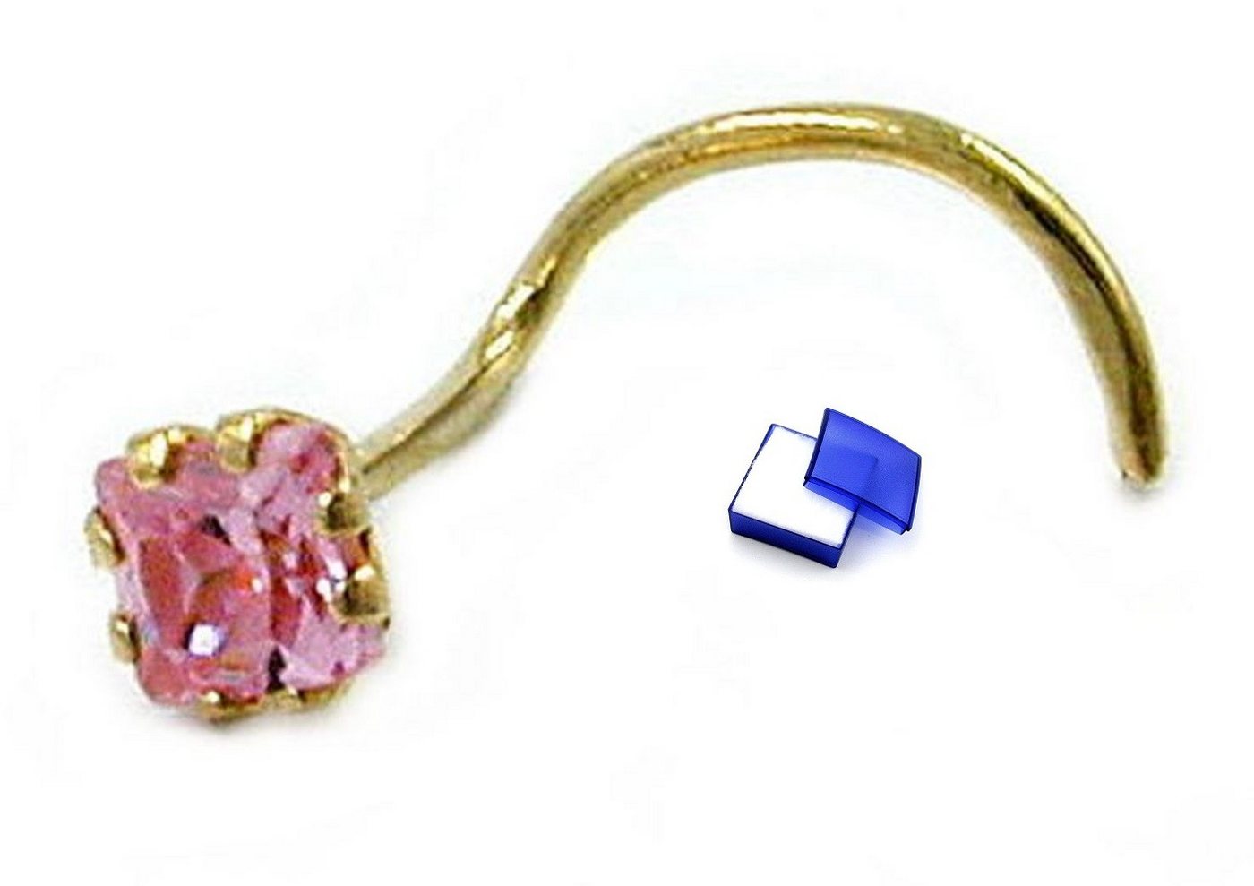 unbespielt Nasenpiercing Nasenstecker Piercing Zirkonia Pink Rosafarben 3 x 3 mm 750 Gold 18 kt inklusive Schmuckbox, Goldschmuck für Damen von unbespielt