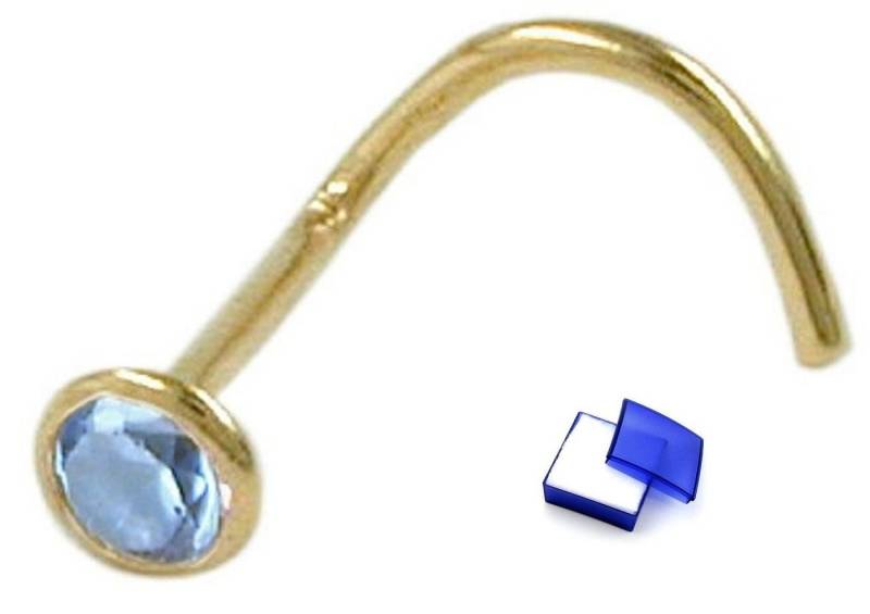 unbespielt Nasenpiercing Nasenstecker synthetischer Aquamarin 750 Gold 2,5 mm Schmuckbox, Goldschmuck für Damen von unbespielt