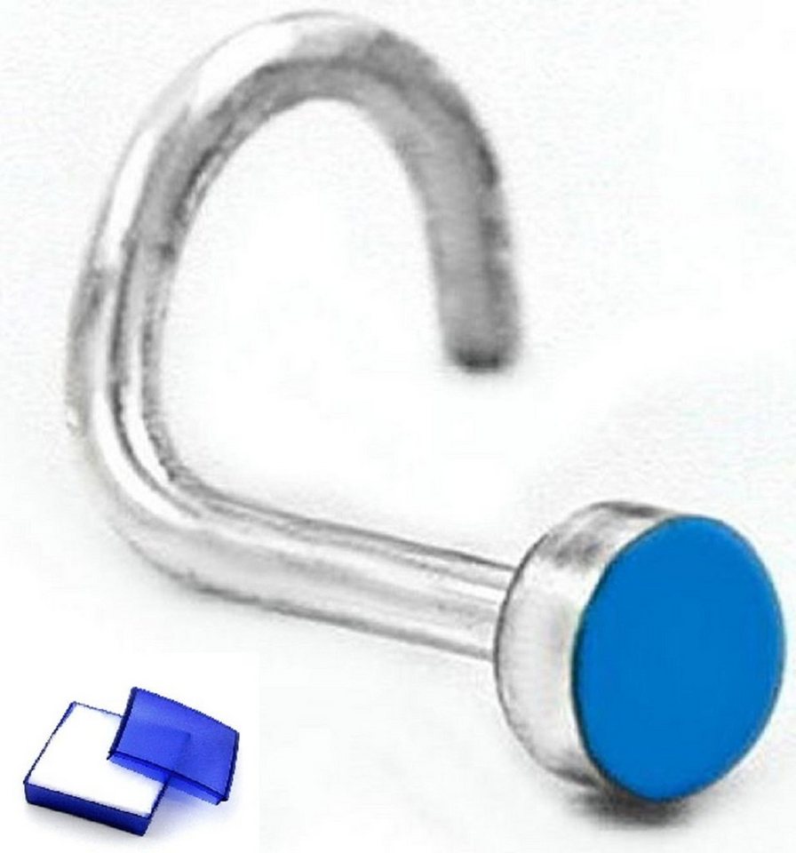 unbespielt Nasenpiercing Piercing Nasenstecker blau Email Hacken 2,5 mm 925 Silber inklusive Schmuckbox, Silberschmuck für Damen von unbespielt