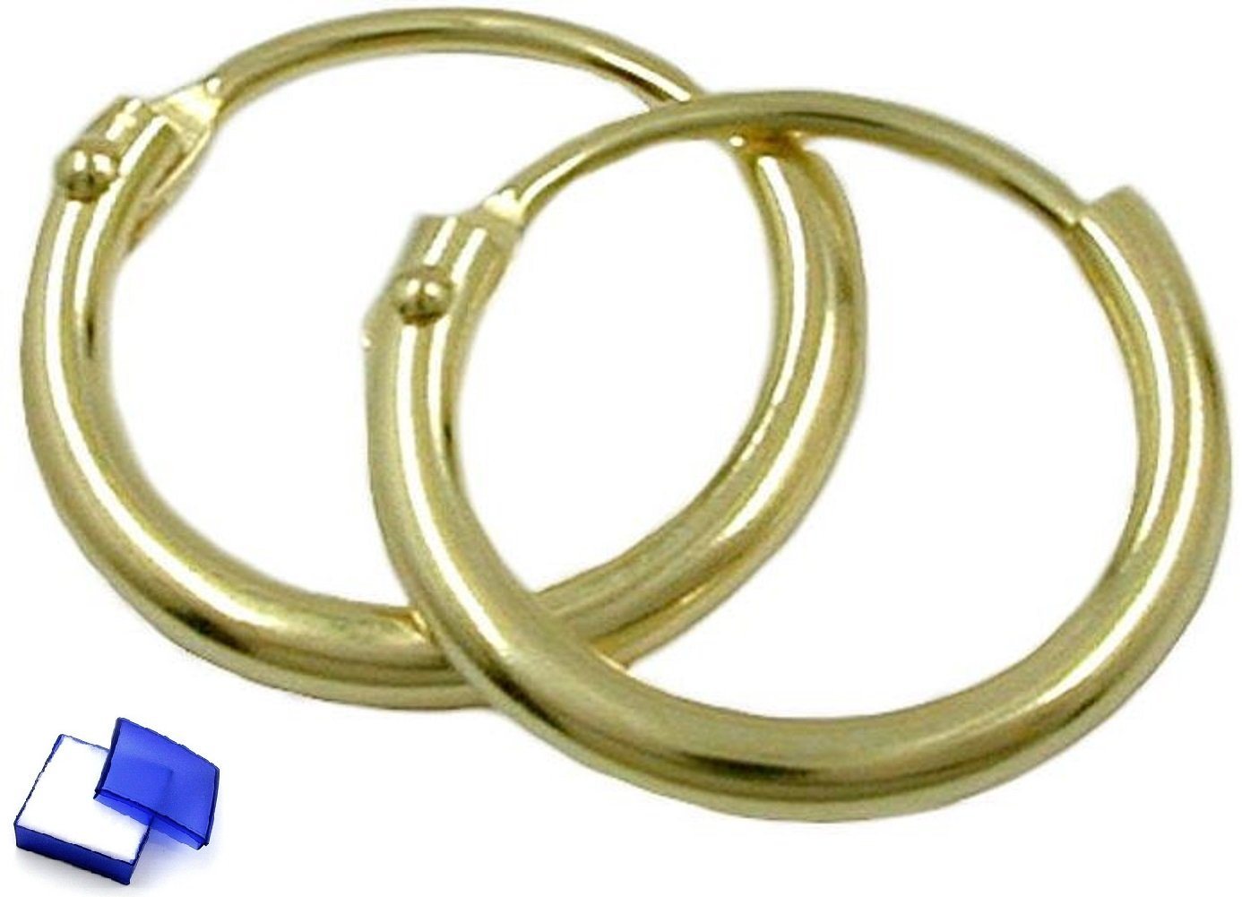 unbespielt Paar Creolen Ohrringe Drahtcreole glänzend 375 Gold 11 x 1,3 mm inkl. Schmuckbox, Goldschmuck für Damen von unbespielt