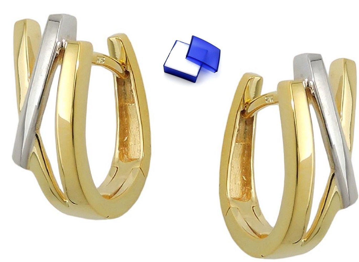 unbespielt Paar Creolen Ohrringe Bicolor-Effekt 375 Gold 15 x 7 mm inklusive Schmuckbox, Goldschmuck für Damen von unbespielt