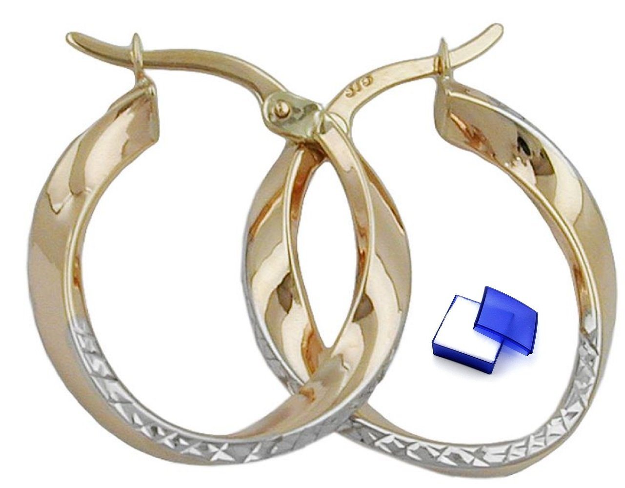 unbespielt Paar Creolen Ohrringe Bicolor-Effekt Diamantschliff 375 Gold 20 x 3 mm Schmuckbox, Goldschmuck für Damen von unbespielt