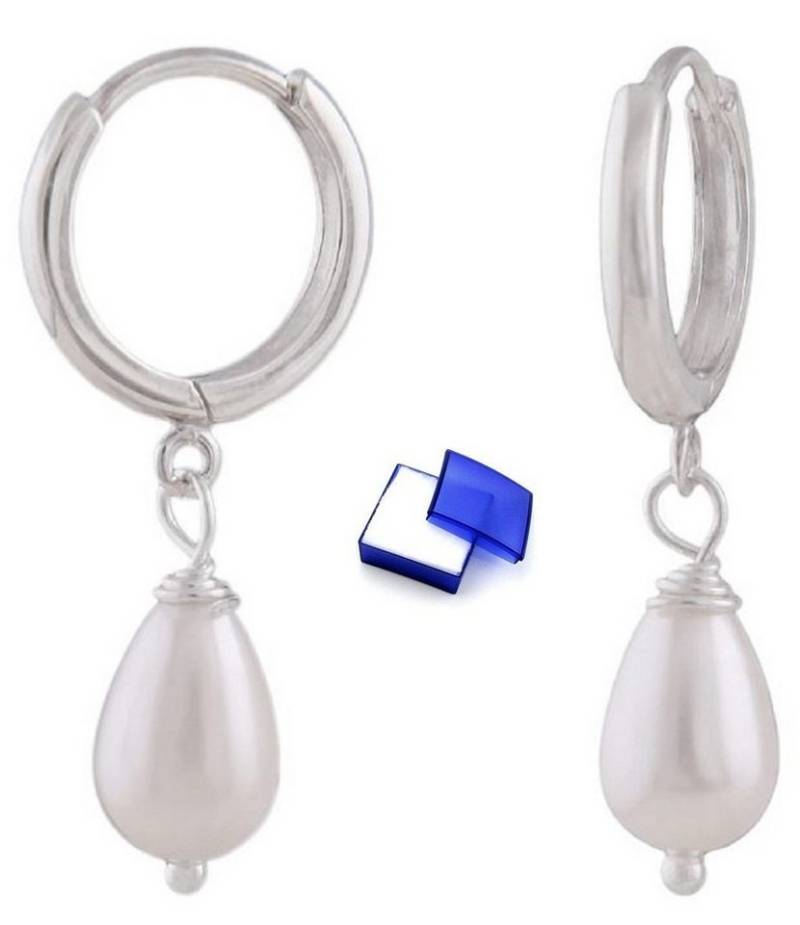 unbespielt Paar Creolen Ohrringe Perlenohrringe in Tropfenform 925 Silber 27 x 6 mm Schmuckbox, Silberschmuck für Damen von unbespielt