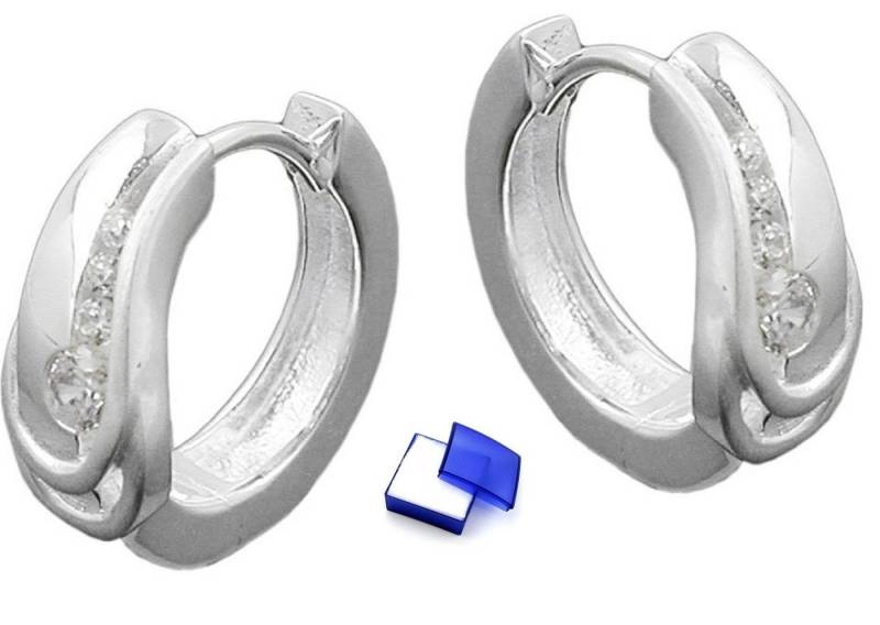 unbespielt Paar Creolen Ohrringe Zirkonias matt glänzend 925 Silber 14 x 6 mm inkl.Schmuckbox, Silberschmuck für Damen von unbespielt